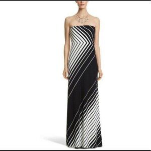 White House Black Market XS Strapless Maxi Dress B&W Diagonal Stripes